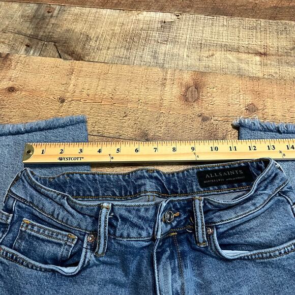 All Saints Women's Medium Wash Denim Straight Leg Raw Hem Harper Jeans Sz 28 - Picture 3 of 6